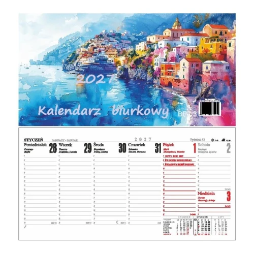 Kalendarz biurkowy stojący poziomy 13,5x26cm ze spiralką DARRIEUS 2027 mix wzorów 1szt.