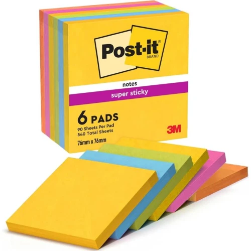 Notes samoprzylepny 76x76 mm 6x90 kartek 654-6ss-rio paleta RIO DE JANERIO 3M POST-IT Super Sticky