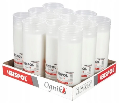 Wkład parafinowy zalewany do zniczy Bispol Ognik WP7 6,5 dni 7,5 x 21 cm 12szt.