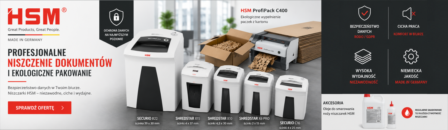 HSM ogólny plus 3 modele w promocji BIUROWI.PL - Artykuły biurowe, chemia profesjonalna i gospodarcza, BHP