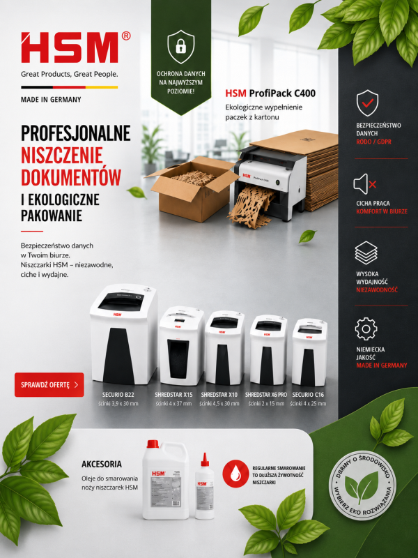 HSM ogólny plus 3 modele w promocji BIUROWI.PL - Artykuły biurowe, chemia profesjonalna i gospodarcza, BHP