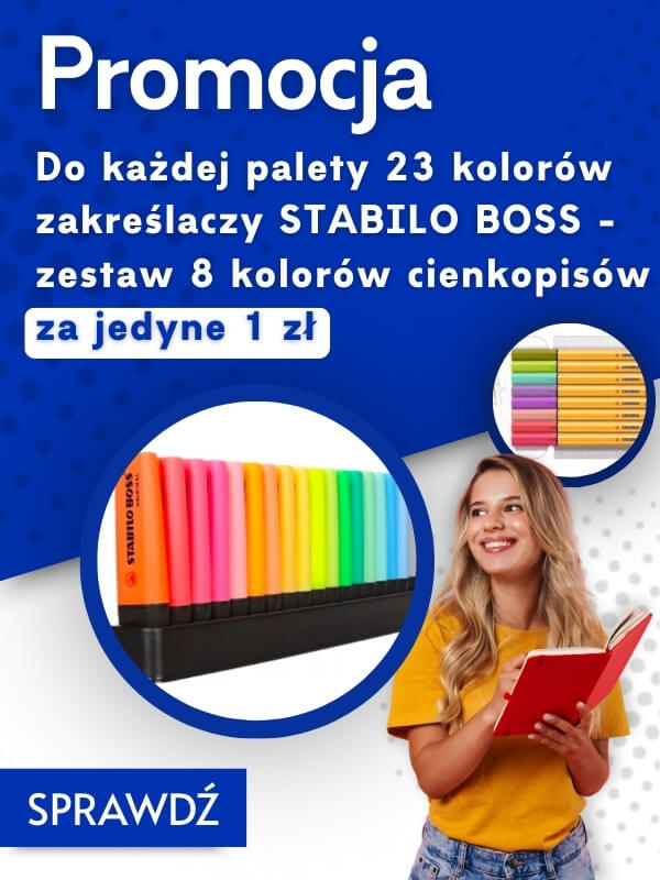 Zakreślacz  STABILO BOSS 23 kolory + cienkopisy 8 kolorów za 1zł BIUROWI.PL - Artykuły biurowe, chemia profesjonalna i gospodarcza, BHP